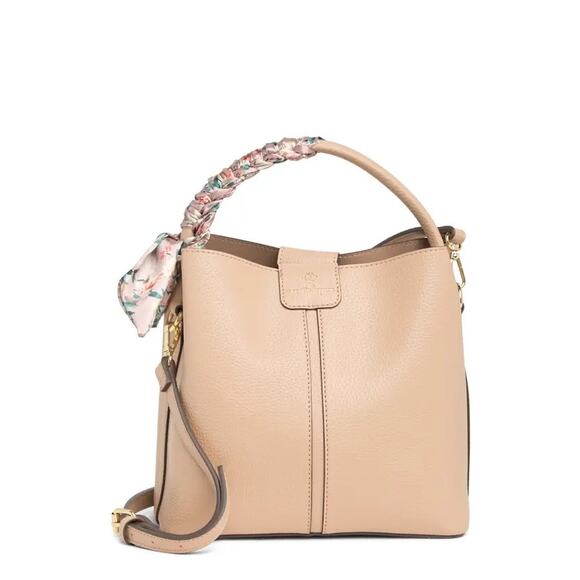 Nanette Lepore Handbags - Nanette Lepore Cayden Almond Faux Leather Scarf Strap Shoulder Bag Purse